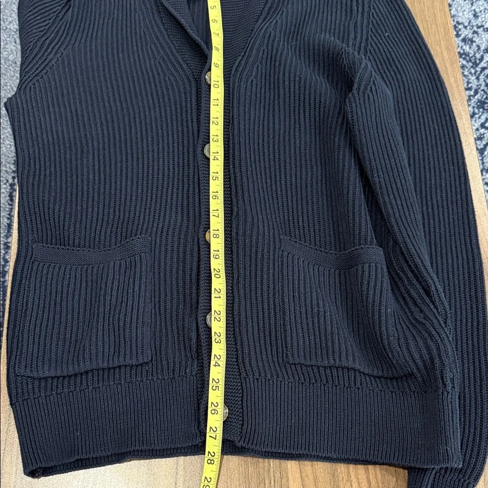 Common People Navy Shawl Collar V-Neck Button Up Ribbed Knit Cardigan Preppy M